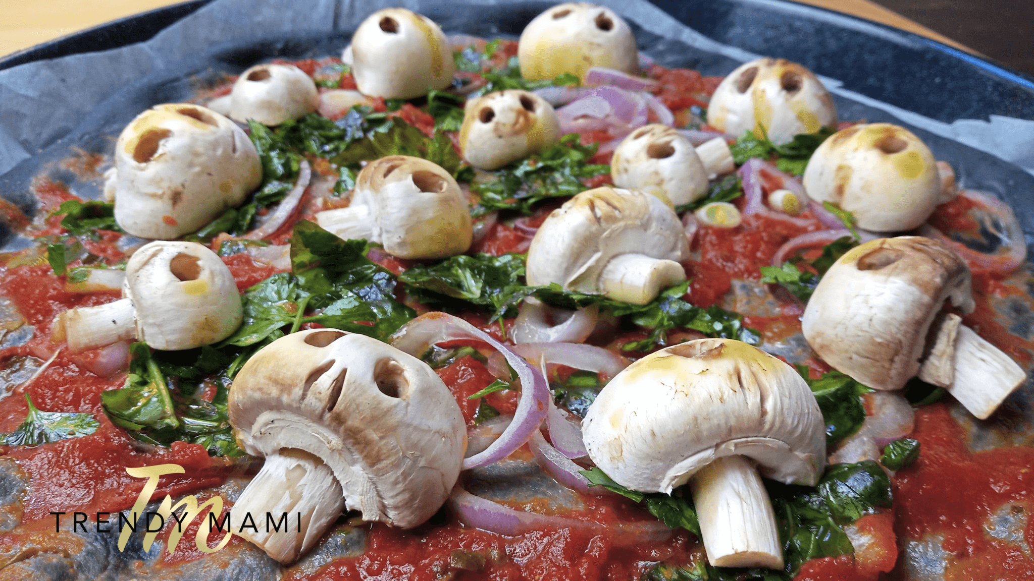 Mushrooms on pizza - Halloween pizza