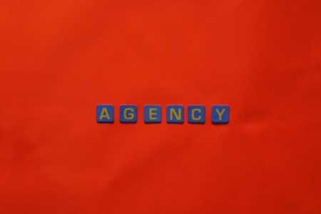 Blue Square Tiles on Red Background - temp agencies