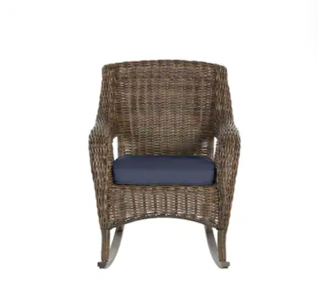 Cambridge Brown Wicker Outdoor Patio Rocking Chair with CushionGuard Midnight Navy Blue Cushions - most comfortable patio furniture