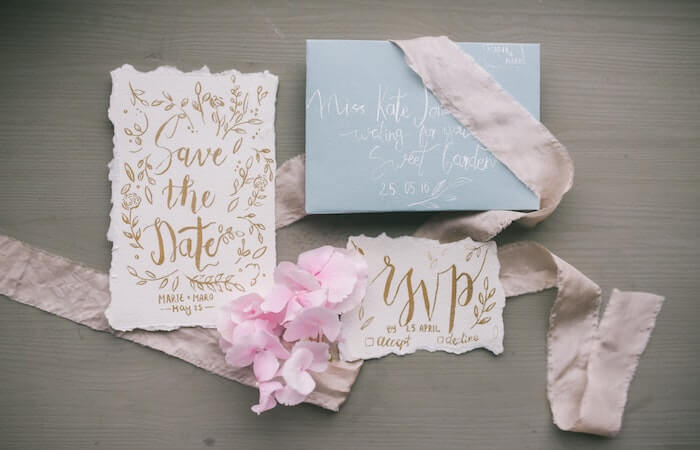 Save the Date Invitation on the Table - luxury elegant wedding invitations