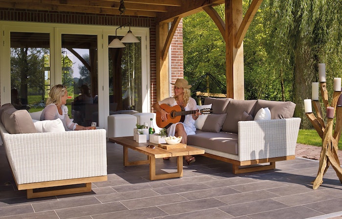 Two Women Sitting on Sofa - most comfortable patio furniture