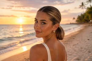 woman at the beach with easy beach hairstyles that last