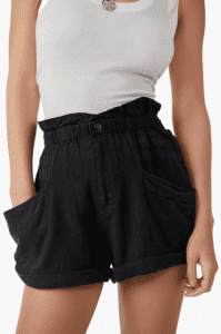 Topanga Paperbag Waist Cuff Hem Linen & Cotton Shorts