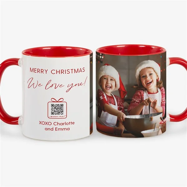 Personalized Christmas Coffee Mug with Audio QR Code 11 oz.- Red