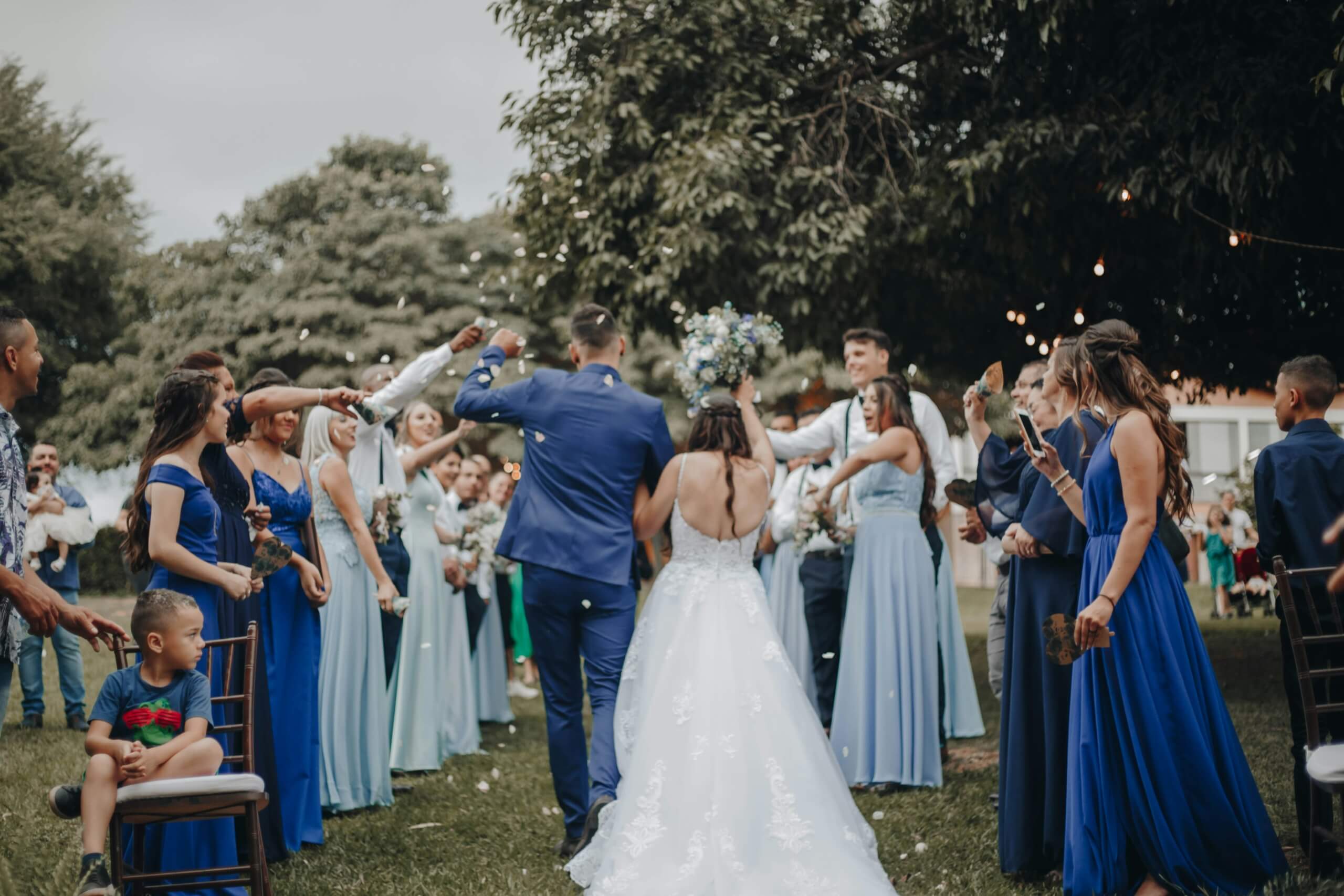 cohesive wedding look - colors for dresses and groomsmen
