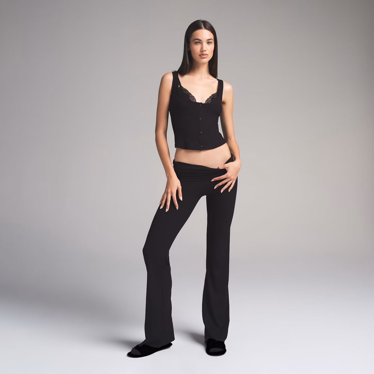 black foldover pants - travel apparel