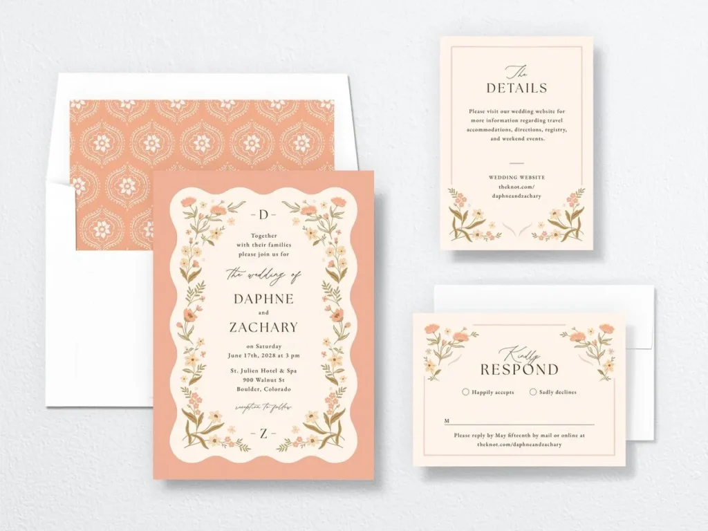floral border wedding stationary Luxury Elegant Wedding Invitations