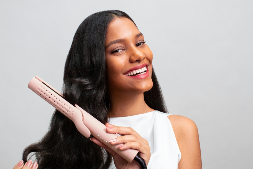 curling iron hair beach wave hair woman with beautiful hair curling