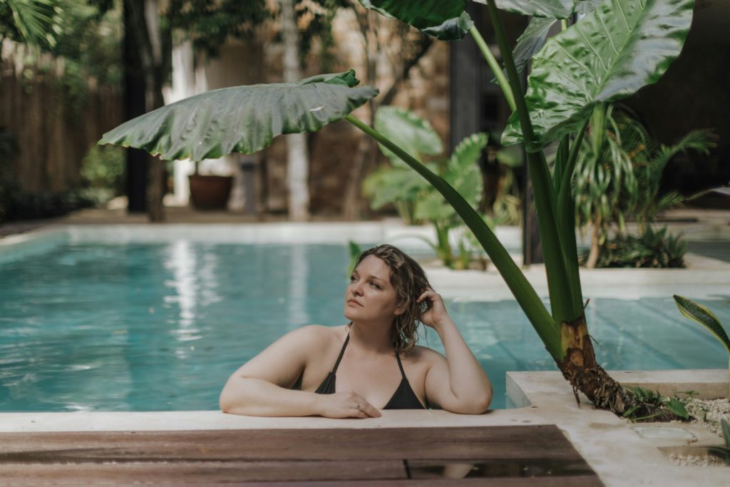 vacation burnout - lady at pool