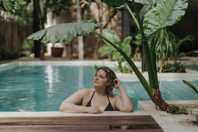 vacation burnout - lady at pool
