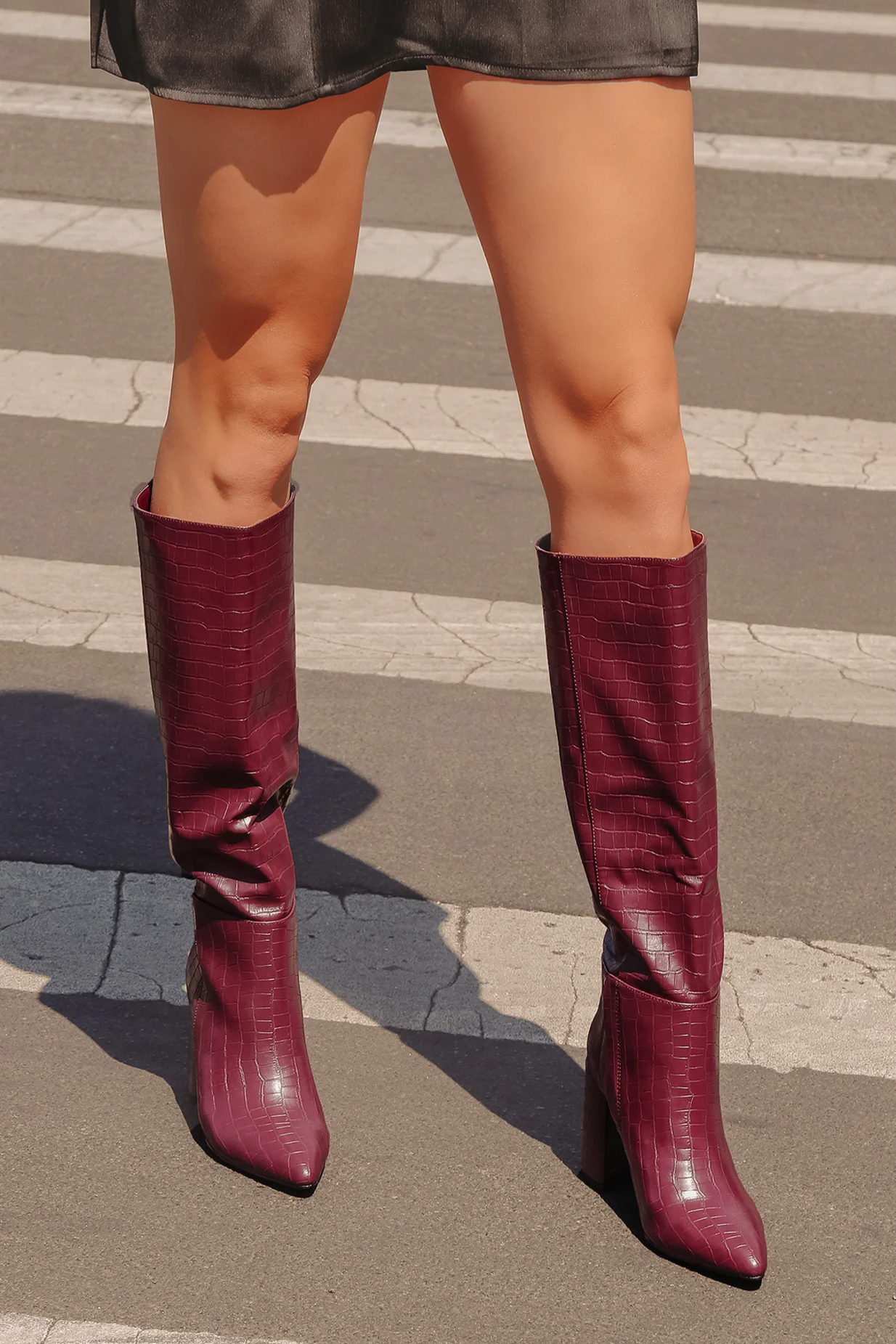 red chunky heel boots
