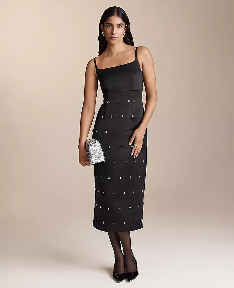 holiday outfits satin sheath dress