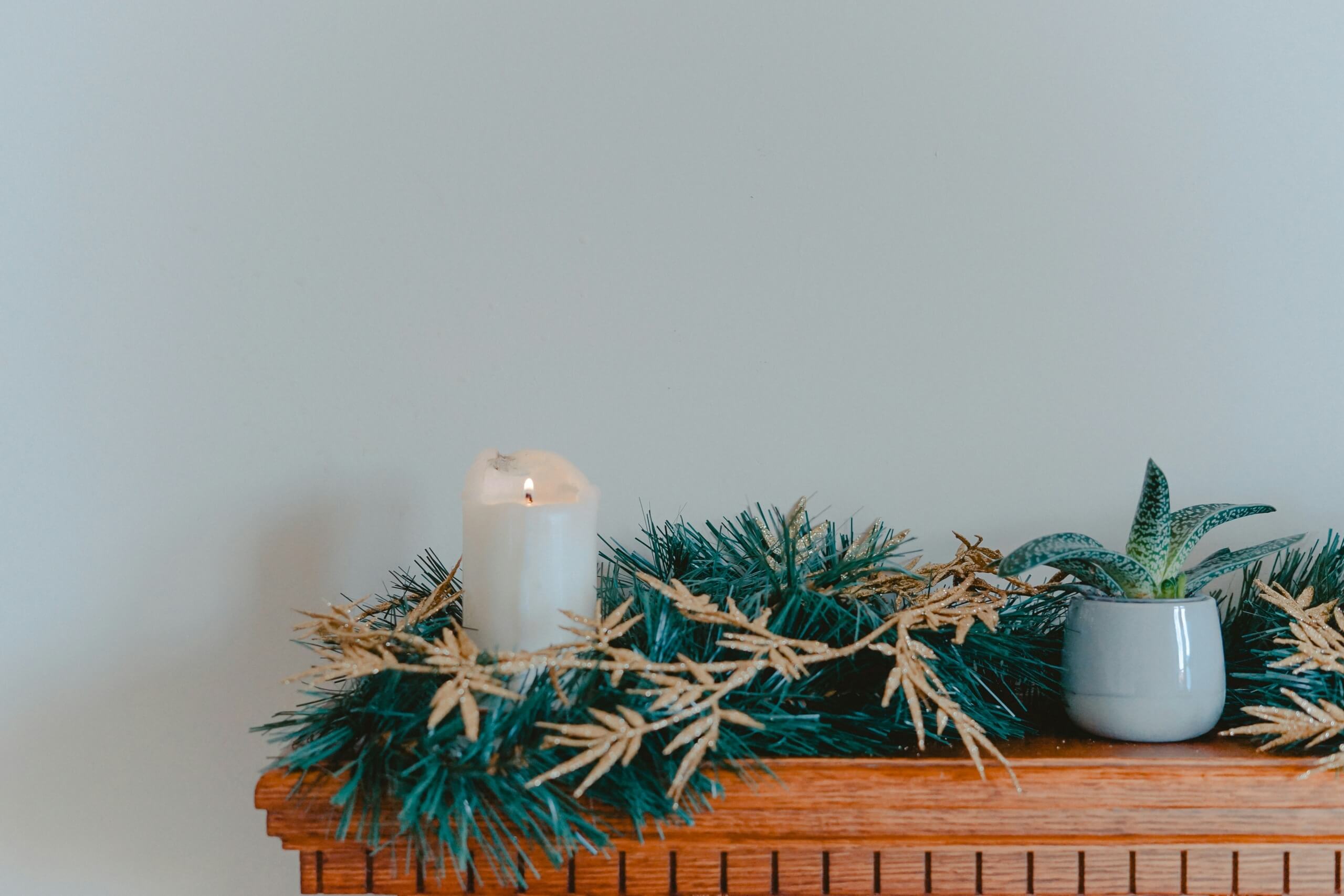 Hygge Décor candle on mantle 