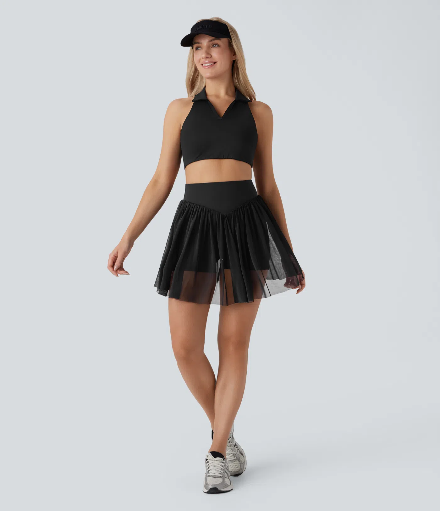 High Waisted Tummy Control 2-in-1 Pocket Mesh Mini Pickleball Skirt + OneForm Seamless Flow Racerback Color Block Cropped Tennis Tank Top
