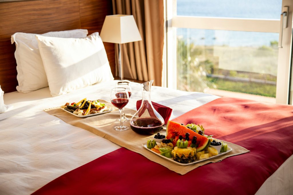 hotel breakfast in bed cozy date night ideas