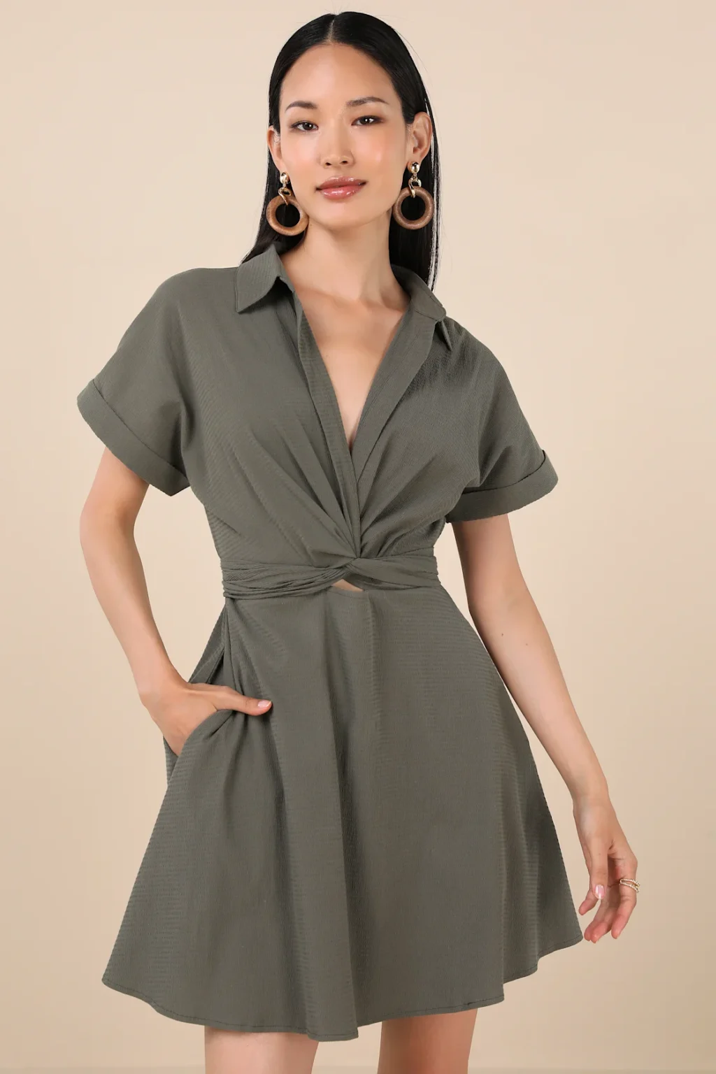 Breeze By Olive Tie-Back Mini Dress With Pockets