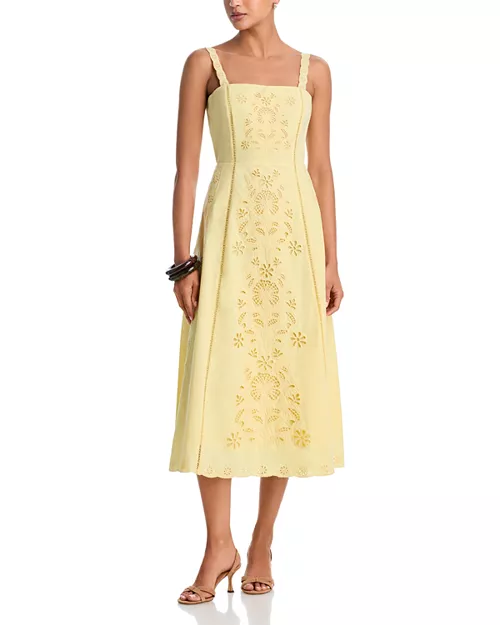 AQUA Embroidered Midi Dress wedding guest dresses under 150