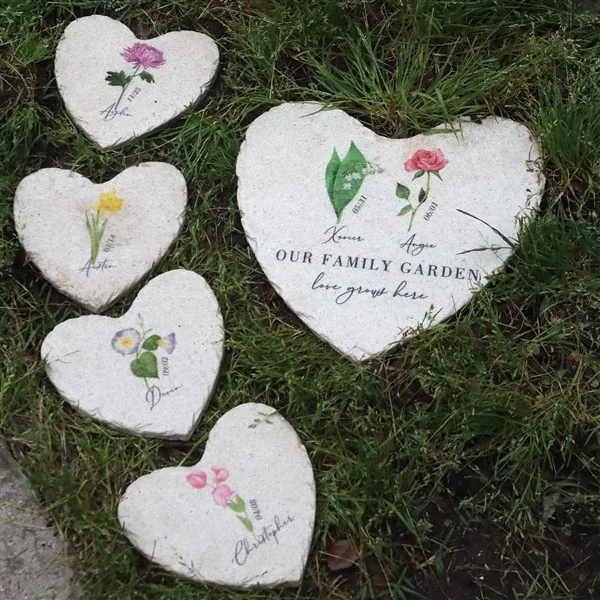 Birth Month Flower Personalized Heart Garden Stones