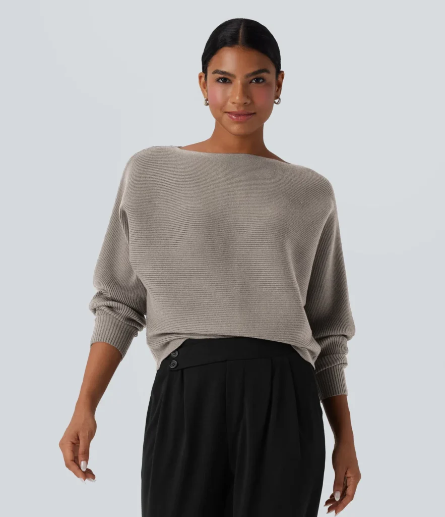 Boat Neck Batwing Sleeve Casual Sweater Back to School Clothes Shopping List